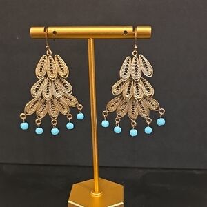 Boho Gold and Turquoise Blue Dangle Earrings
